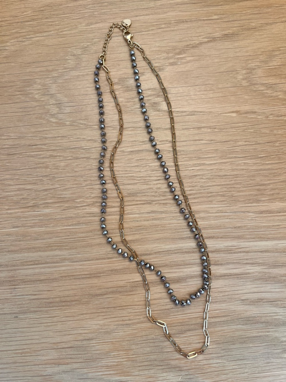 Layered Gold and Hematite Bead Necklace - Women's Fashion Jewelry